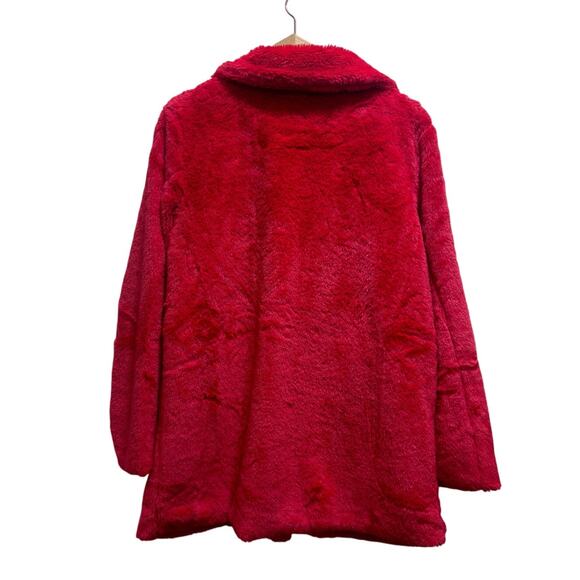 Chic Cherry Red Faux Fur Coat Jacket XL Lined Pockets Streetwear Hawaii Kidcore - Picture 4 of 8